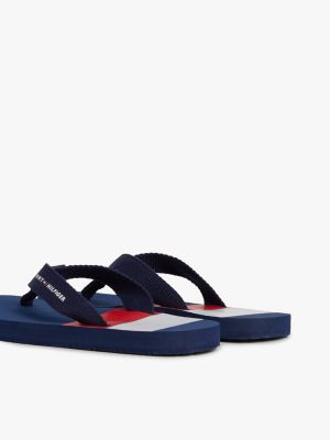 blue colour-blocked webbing flip-flops for boys tommy hilfiger