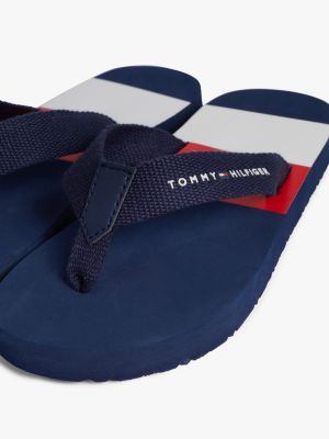 blue colour-blocked webbing flip-flops for boys tommy hilfiger