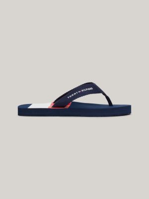 blue colour-blocked webbing flip-flops for boys tommy hilfiger