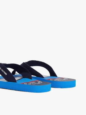 blue stripe curved logo webbing flip-flops for boys tommy hilfiger