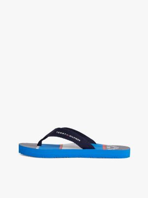 blue stripe curved logo webbing flip-flops for boys tommy hilfiger