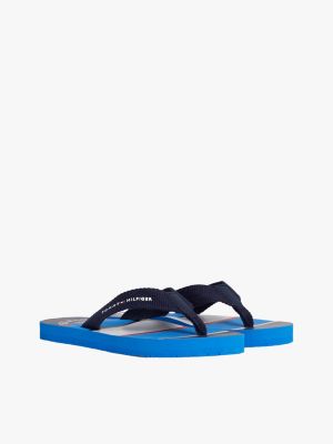 blue stripe curved logo webbing flip-flops for boys tommy hilfiger