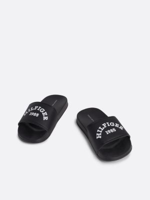 black curved logo pool slides for boys tommy hilfiger