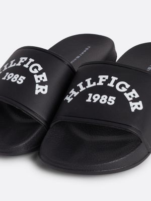 black curved logo pool slides for boys tommy hilfiger