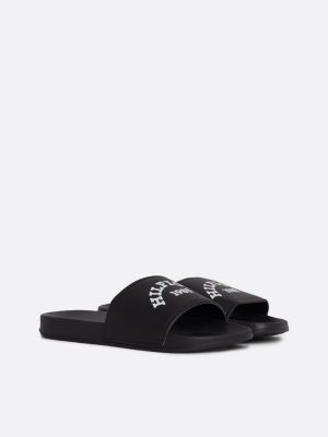 black curved logo pool slides for boys tommy hilfiger