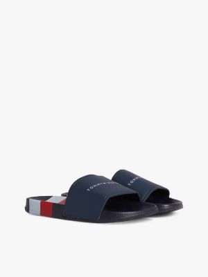 blue stripe logo pool slides for boys tommy hilfiger