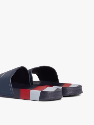 blue stripe logo pool slides for boys tommy hilfiger