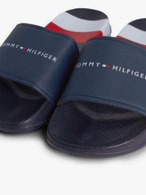 blue stripe logo pool slides for boys tommy hilfiger