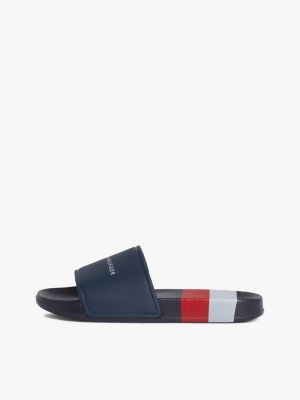 blue stripe logo pool slides for boys tommy hilfiger