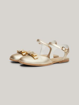 grey leder-ballerina mit th-monogramm und schleife für mädchen - tommy hilfiger