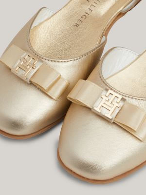 grey th monogram metallic leather bow ballerinas for girls tommy hilfiger