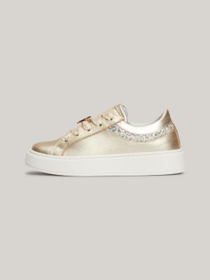 baskets à lacets rubans et monogramme th gris pour filles tommy hilfiger