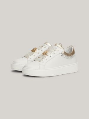 roze sneaker met lintveters en glitterdetail voor meisjes - tommy hilfiger