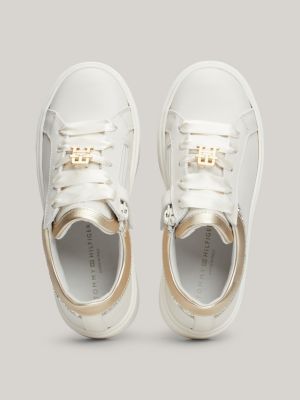 roze sneaker met lintveters en glitterdetail voor meisjes - tommy hilfiger