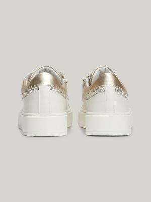 roze sneaker met lintveters en glitterdetail voor meisjes - tommy hilfiger