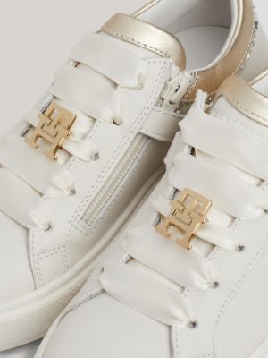 roze sneaker met lintveters en glitterdetail voor meisjes - tommy hilfiger