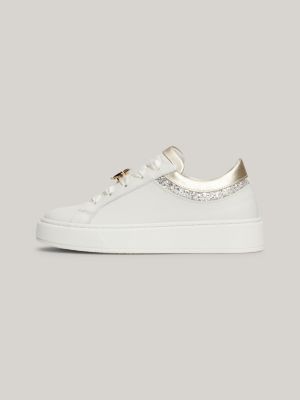 roze sneaker met lintveters en glitterdetail voor meisjes - tommy hilfiger