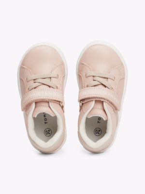 pink lace-up hook and loop trainers for girls tommy hilfiger