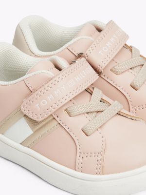 pink lace-up hook and loop trainers for girls tommy hilfiger