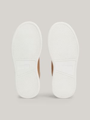 beige lace-up sneaker mit th-monogramm für mädchen - tommy hilfiger