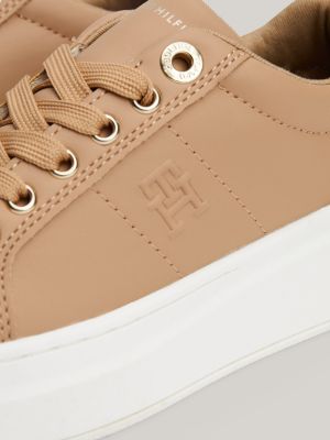 beige th monogram lace-up trainers for girls tommy hilfiger