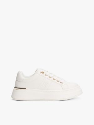 sneakers stringate con monogramma th bianco da bambine tommy hilfiger