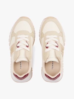 beige lace-up sneaker mit metallic-details für mädchen - tommy hilfiger