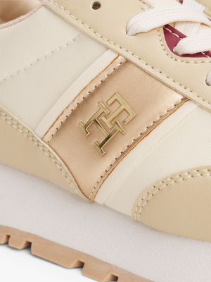 beige lace-up sneaker mit metallic-details für mädchen - tommy hilfiger