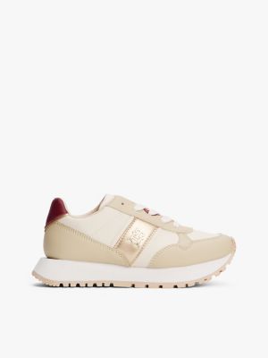 beige lace-up sneaker mit metallic-details für mädchen - tommy hilfiger