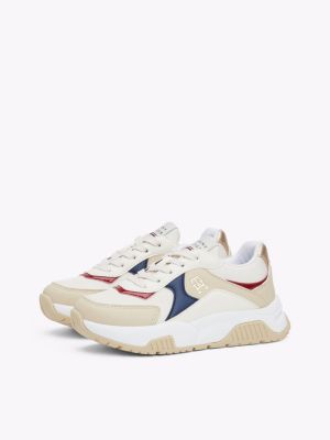 zapatillas deportivas con cordones y malla beige de niñas tommy hilfiger