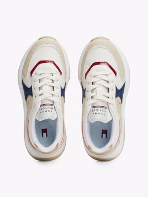 zapatillas deportivas con cordones y malla beige de niñas tommy hilfiger