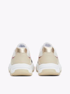 zapatillas deportivas con cordones y malla beige de niñas tommy hilfiger