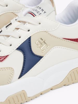 zapatillas deportivas con cordones y malla beige de niñas tommy hilfiger