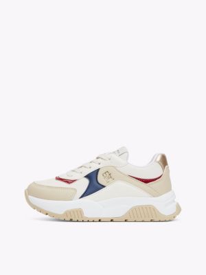 zapatillas deportivas con cordones y malla beige de niñas tommy hilfiger