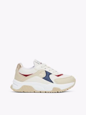 zapatillas deportivas con cordones y malla beige de niñas tommy hilfiger