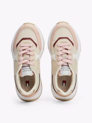 pink mesh lace-up trainers for girls tommy hilfiger