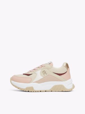 rosa lace-up sneaker mit mesh-einsätzen für mädchen - tommy hilfiger