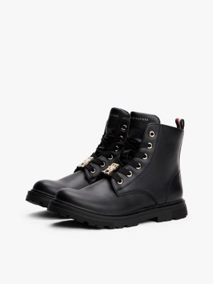 zwart enkellaars met veters en profiel voor meisjes - tommy hilfiger