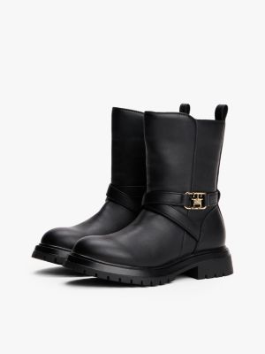 schwarz mittelhoher stiefel mit knöchelriemen für mädchen - tommy hilfiger