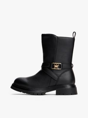 schwarz mittelhoher stiefel mit knöchelriemen für mädchen - tommy hilfiger