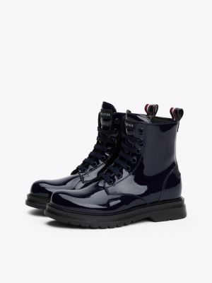 blue patent lace-up ankle boots for girls tommy hilfiger