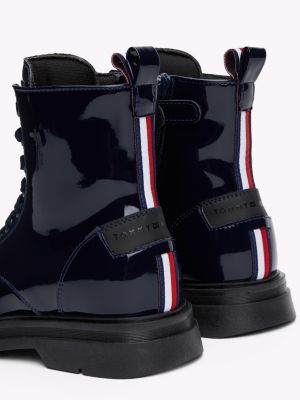 blue patent lace-up ankle boots for girls tommy hilfiger