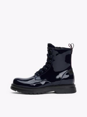 blau lace-up stiefelette mit lack-finish für mädchen - tommy hilfiger