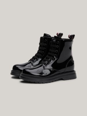 bottines vernies à lacets noir pour filles tommy hilfiger