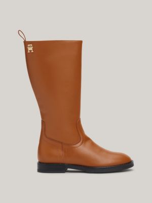 stivali in pelle brown da bambine tommy hilfiger