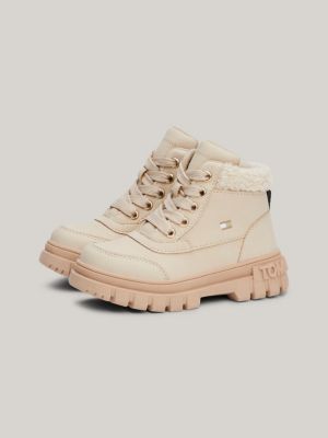beige lace-up stiefelette für mädchen - tommy hilfiger