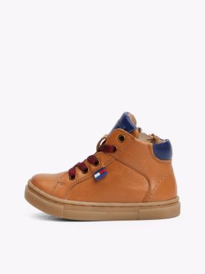 bruin leren hoge sneaker voor kinderen gender inclusive - tommy hilfiger