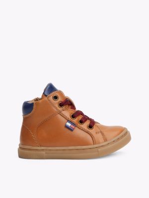 brown leren hoge sneaker voor kinderen gender inclusive - tommy hilfiger