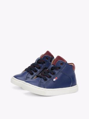blue leather high-top trainers for kids gender inclusive tommy hilfiger