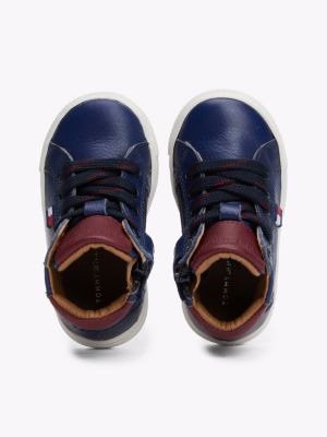 sneakers alte in pelle blu da gender-inclusive bambini tommy hilfiger